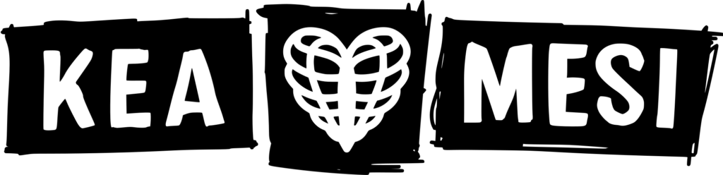 Hand-drawn logo reading 'Kea Mesi' with a heart illustration between the words