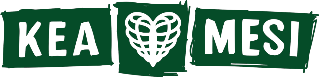 Hand-drawn logo reading 'Kea Mesi' with a heart illustration between the words