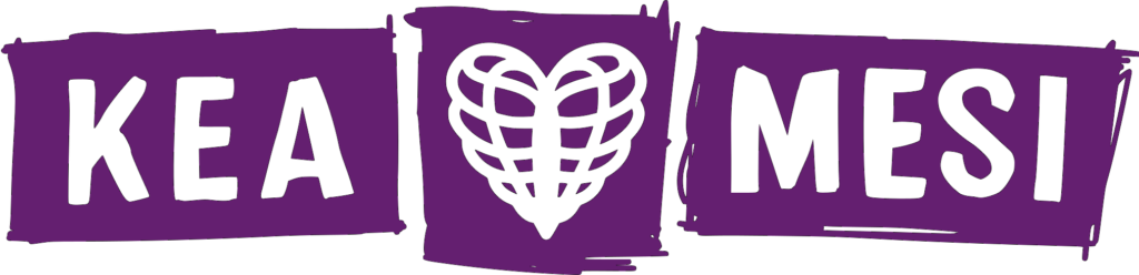 Hand-drawn logo reading 'Kea Mesi' with a heart illustration between the words