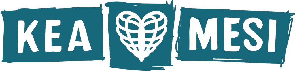 Hand-drawn logo reading 'Kea Mesi' with a heart illustration between the words